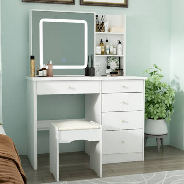 Latitude Run Vanity Set with Stool And Mirror Reviews Wayfair